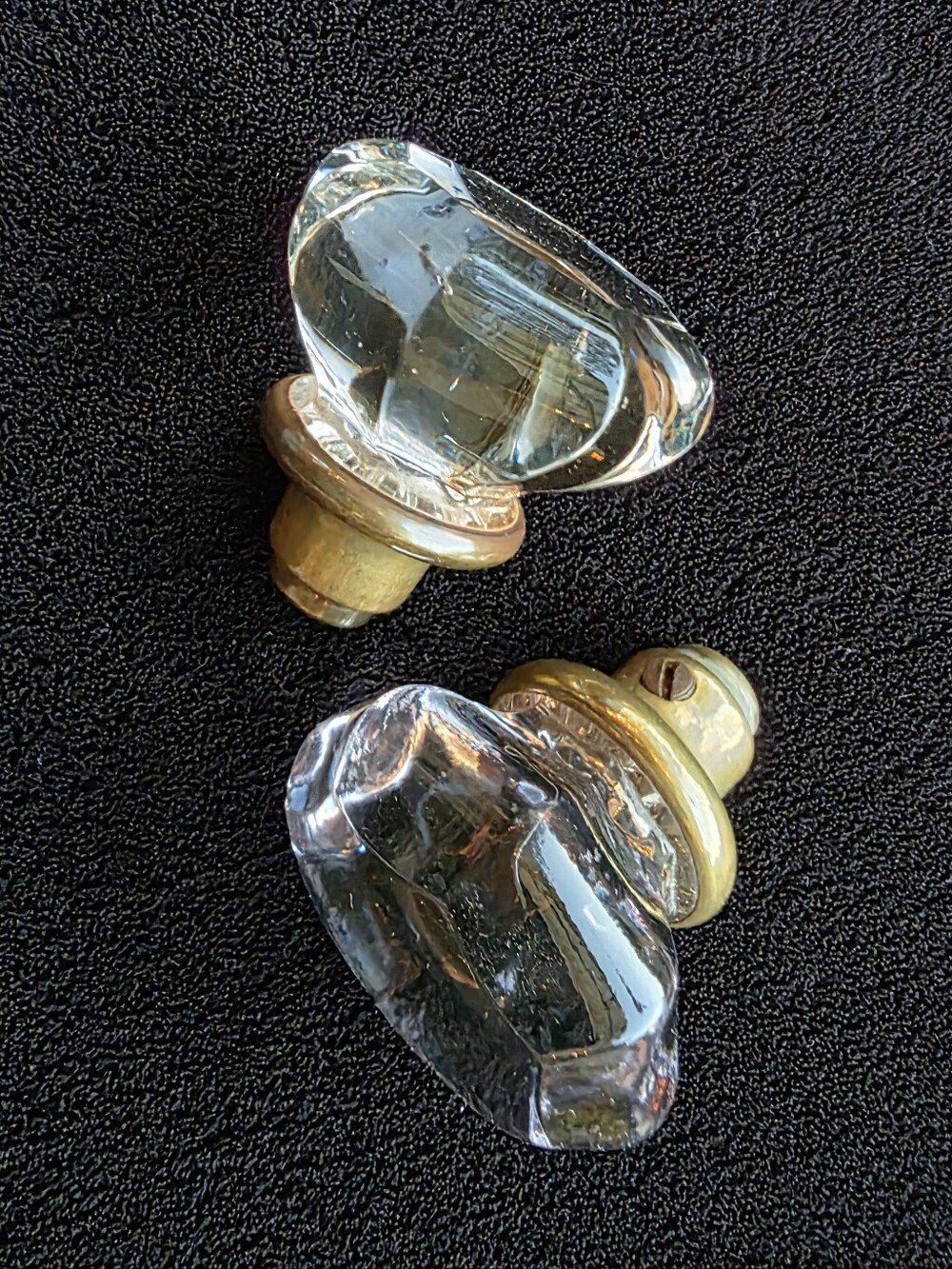 Vintage Clear Glass Octagonal Door Knobs Pair Antique Architectural Salvage
